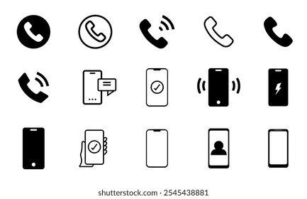 Phone icons set. Versatile mobile icons set. Call, message, battery and more for user friendly interfaces. Enhance your apps design with these sleek symbols.