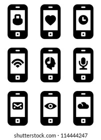 Phone icons with signs on screen