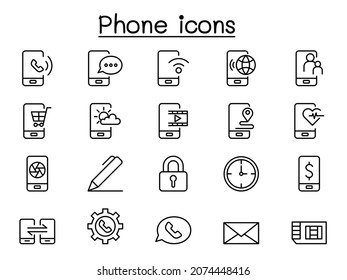 Iconos de teléfono en estilo de línea delgada
