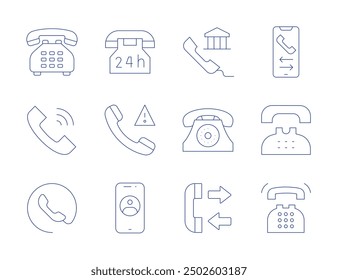Phone icons. Thin Line style, editable stroke. telephone, call, phone call, phone contact, hours, vote.