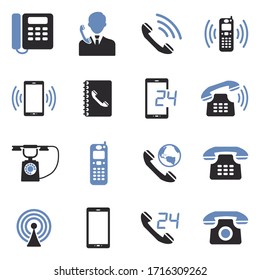 Iconos telefónicos. Diseño plano de dos tonos. Ilustración vectorial.