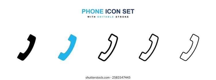 Phone icons vector collection in black and blue colors on white background