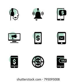 Phone icons. vector collection filled phone icons set.. includes symbols such as call center, dollar sign on phone, message, business. use for web, mobile and ui design.