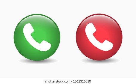 Phone Icons Vector - Telephone Icons In Red And Green 3d Circle Gradient Illustration Accept And Reject Incoming Call