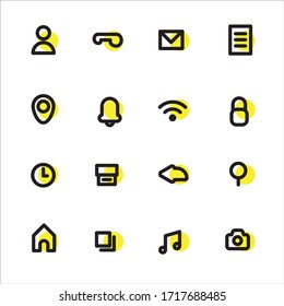 Phone icons with the yellow accent. Vector illustration.