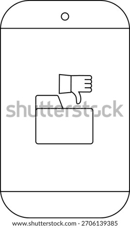 Phone illustration with folder and thumbs down icon on screen