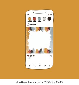 Phone illustration with frame for social network. Social Media Vector Mockup Template, Profile Gallery Follower News Feed