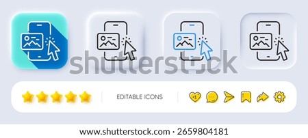 Phone image line icon. Neumorphic, Flat shadow, 3d buttons. Smartphone app sign. Cellphone mobile device symbol. Line phone image icon. Social media icons. Vector