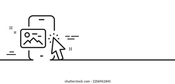 Phone image line icon. Smartphone app sign. Cellphone mobile device symbol. Minimal line illustration background. Phone image line icon pattern banner. White web template concept. Vector