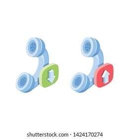Phone Incoming outgoing call. Vector 3d isometric color icon new flat style. Creative illustration, idea for infographics.