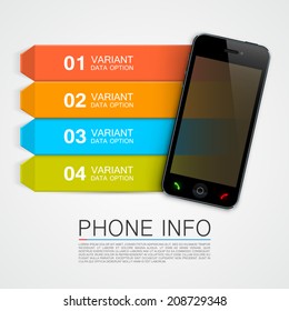 Phone info banner, arrow numbers app, Vector illustration