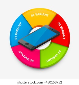Phone info banner, arrow numbers app, Vector illustration