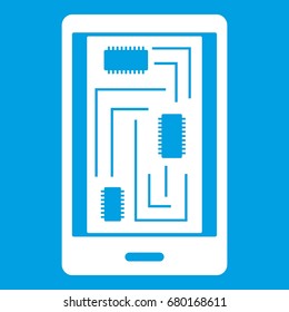 Phone innards icon white isolated on blue background vector illustration