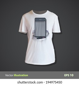 Phone inside hole paper printed on shirt
