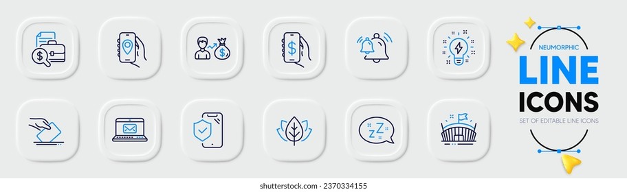 Phone insurance, Organic tested and Bell line icons for web app. Pack of Accounting report, E-mail, Voting ballot pictogram icons. Location app, Money app, Inspiration signs. Salary. Vector