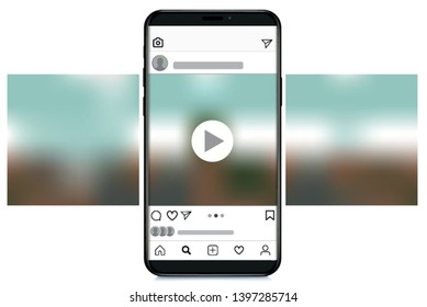 phone with interface carousel post on  social network. Vector illustration