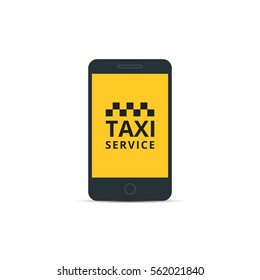 Phone with interface taxi on a screen. Mobile app for booking taxi service.