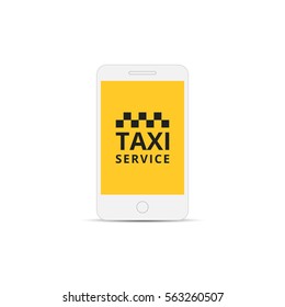 Phone with interface taxi on a screen. Mobile app for booking taxi service.