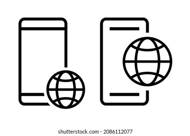 Phone with internet-globe icon on screen. Connect internet. Illustration vector