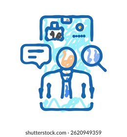 Vector de dibujo del icono del doodle del trabajo. Muestra de trabajo de la entrevista telefónica. ilustración aislada del símbolo