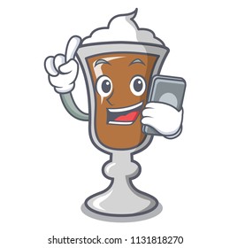 With phone irish coffee character cartoon