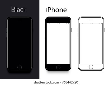 Teléfono aislado en fondo blanco. Nueva versión del teléfono móvil negro con pantalla en blanco. Iluminación 3D.