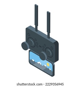 Phone joystick drone icon isometric vector. Video camera. House tour