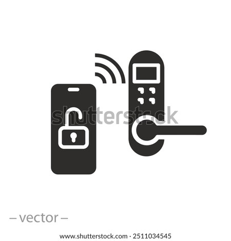 phone key for unlock door and open icon, smart lock, display device with digital access, automatic electronic opening, flat vector illustration