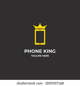 Phone king logo design on isolated background, phone with crown logo concept