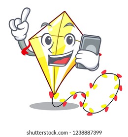 With phone Kite cartoon fly away in sky