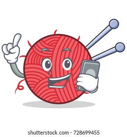With phone knitting character cartoon style