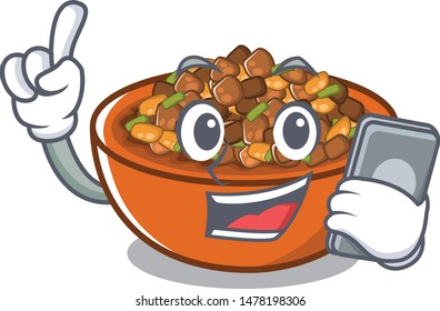With phone kung pao chicken isolated with cartoon