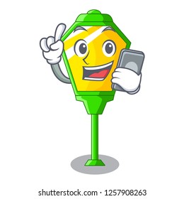 With phone lamps post collection in a cartoon