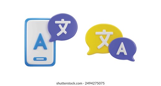 phone with Language translator symbol of user communication language icon 3d rendering vector illustration set