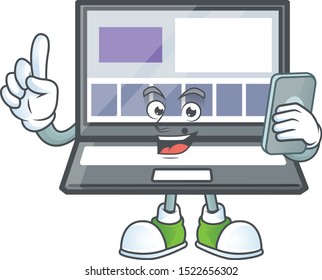 With phone laptop with a cartoon character style