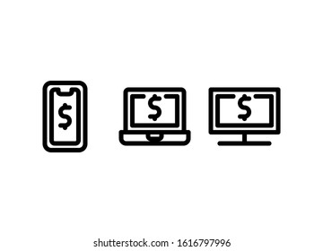 Phone, Laptop & Computer. Cryptocurrency & E-money Icon. Business Icon Set Vector Logo Symbol.
