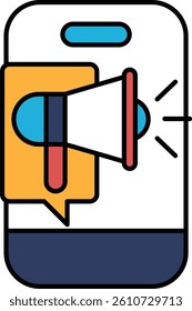 A phone with a large speaker on it. The speaker is red, yellow and blue. The phone is white