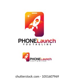 phone launch logo with phone and rocket launch combination