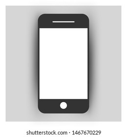 Phone layout with shadow on grey background, flat smartphone icon with blank screen, vector illustration