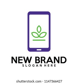 Phone with leaf logo template, green leaf logo vector
