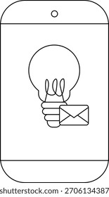 Phone with lightbulb and mail icon on screen