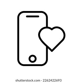 Phone with like set icon. Correspondence, heart, click. sympathy, relationship, wedding, anniversary, care, couple, love view. Vector line icon on white background