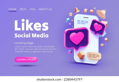 Phone Like social media, Landing page web app. Vector illustration