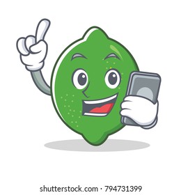 With phone lime character cartoon style