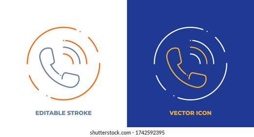 Phone line art vector icon with editable stroke. Outline symbol of call. Contact us pictogram made of thin stroke. Isolated on background.