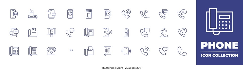 Phone line icon collection. Editable stroke. Vector illustration. Containing internet, phone, chat, phone contact, mobile store, smartphone, call, call, chat, fax, selfie, telephone.