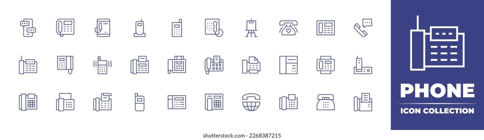 Phone line icon collection. Editable stroke. Vector illustration. Containing message, landline, payphone, handphone, mobile phone, telephone, help, call, cellular, fax, communications.