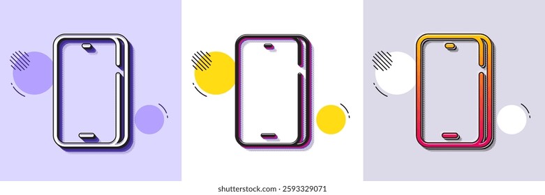 Phone line icon. Halftone dotted pattern. Gradient icon with grain shadow. Smartphone or Cellphone sign. Mobile accessories symbol. Line phone icon. Various designs. Vector