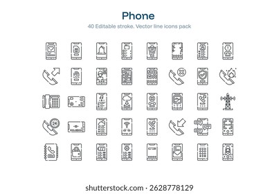 Paquete de iconos de línea telefónica. Conjunto de iconos de trazo de teléfono. Icono de trazo editable