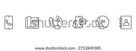 Phone line icon set. Contact icons set. Tele communication or communication symbol. Vector illustration.